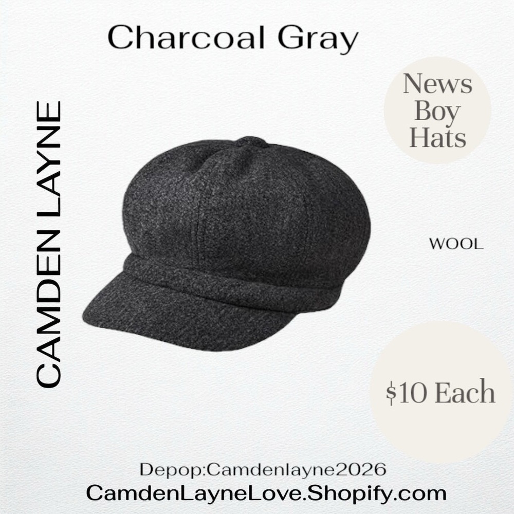 Camden Layne Charcoal Gray Wool Newsboy Hat